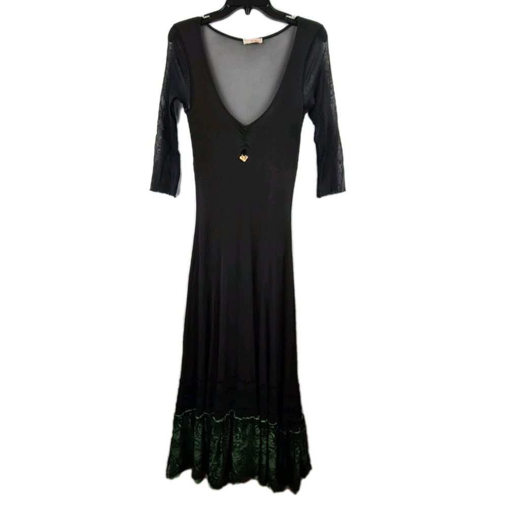 Vintage Shirt Passion Italia Mesh Maxi‎ Dress Small Black Sheer Lace Whimsygoth